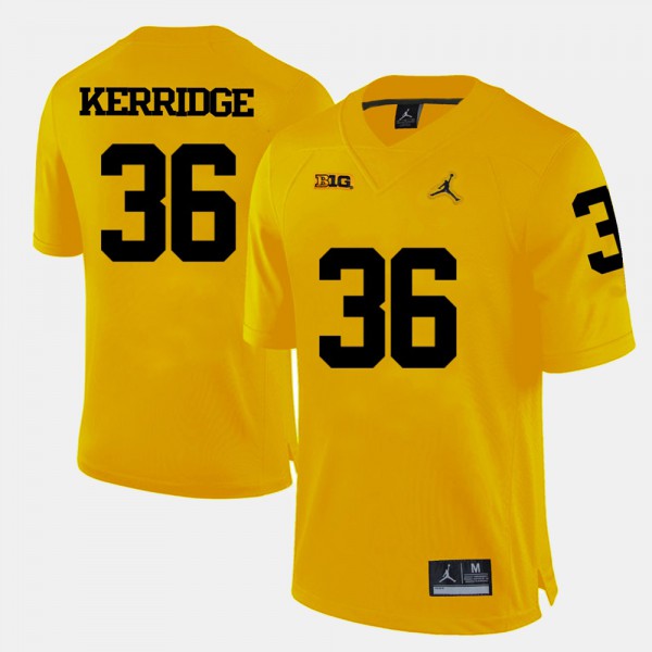 University of Michigan #36 Men's Joe Kerridge Jersey Yellow High School College Football